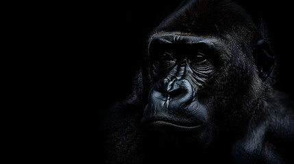 Fototapeta premium Dark portrait of a gorilla on a black background