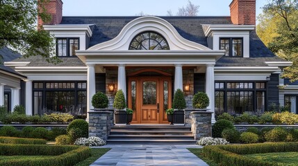 A Classic New England Home with a Gabled Portico in Brighton, Massachusetts