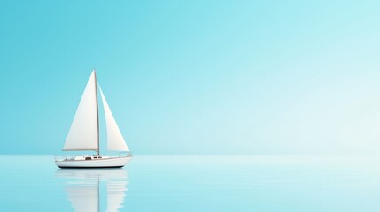 Fototapeta premium Serene 3D Sailboat Sailing in Stylized Ocean with Copy Space - Tranquil Nautical Adventure and Travel Concept, Generative Ai