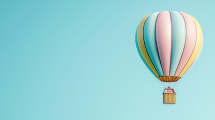 Fototapeta premium Majestic 3D Hot Air Balloon Soaring Over Vibrant Landscape - Travel and Leisure Concept with Sky Copy Space, Generative Ai