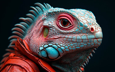 Fototapeta premium Hyper Realistic Iguana in Red Biker Jacket: Futuristic Pop Art Style
