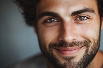 Fototapeta premium Close-up of smiling man with beard and bright eyes.