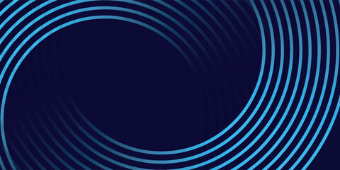 Abstract blue glowing geometric lines on dark blue background. Modern shiny blue circle lines pattern. Futuristic technology concept.