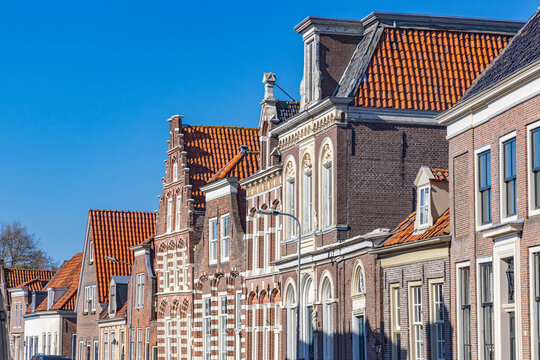 Netherlands, North Holland, Enkhuizen. Traditional Dutch Baroque row houses.
