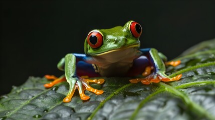  A red eyed tree frog looking forward 