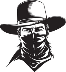 masked cowboy silhouette vector art illustration