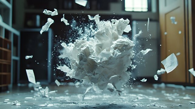 Crumpled Paper Tossed Into Trash Bin   Dynamic Freeze Frame Sequence