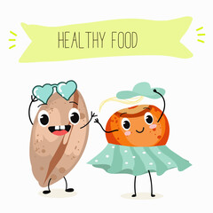 Lentil, vector hand drawn illustration with cute vegan protein characters isolated on white.