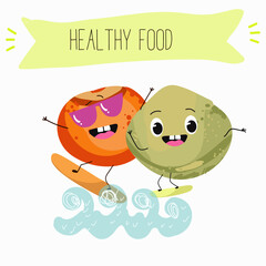 Lentil, vector hand drawn illustration with cute vegan protein characters isolated on white.