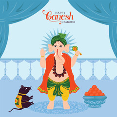 Ganesha Blessing Pose Post With Festive Background For Ganesh Chaturthi