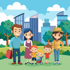 City Life Families Enjoying the Park - Vector Design art vector illustration
