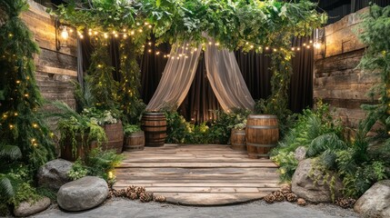 Rustic Garden Setting with Fairy Lights