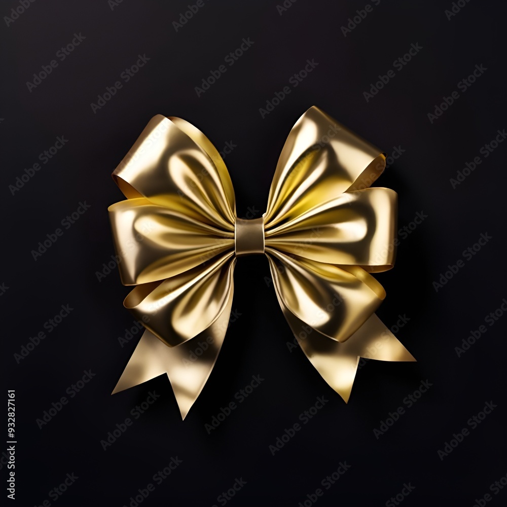 Wall mural  gold-ribbon-bow-on-black-background