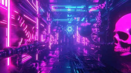 Fototapeta premium Halloween Cyberpunk, neon dystopia