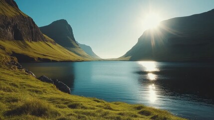 Fototapeta premium Serene Sunset Over a Mountain Lake
