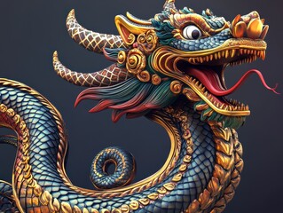 Fototapeta premium Thai naga tattoo, serpentine mythical creature, 3D illustration