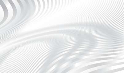 3d White silver wave stripy metallic backdrop. Metal striped surface. Abstract futuristic white silver architecture background. Modern design with wavy pattern. Futuristic interior. Premium Vector.