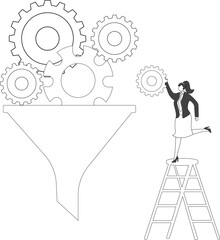 Gear, Turning, Gear Mechanism, Above, Abstract, Businesswoman