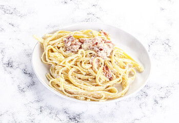 Classic pasta carbonara with bacon