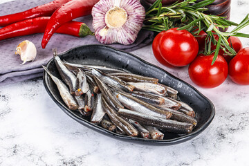 Pickled anchovy in the plate