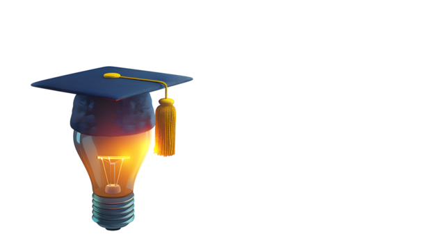 Academic graduation cap on a light bulb. 3d rendering
