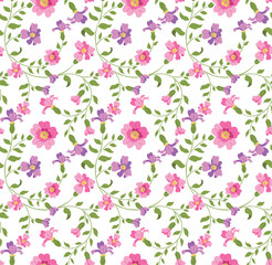 Abstract spring flowers on white background vector. Carnation flower and pink roses seamless pattern. For textile, fabric, shirt, dress, clothes, wallpaper.