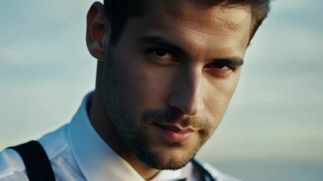 Young, well dressed man with a contemplative expression, suggesting deep thought or introspection. The soft light and blurred background enhance the mood of quiet reflection