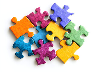 Obraz premium Colorful Jigsaw Puzzle Pieces Neatly Arranged on White Background