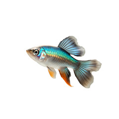 Fototapeta premium TRANSPARENT PNG ULTRA HD 8K A solitary Guppy fish with vivid colors and a flowing tail, swimming elegantly against a transparent background, highlighting its lively and delicate form