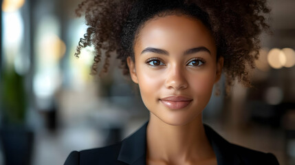 Fototapeta premium Close-up portrait of a confident young woman with afro hair smiling.