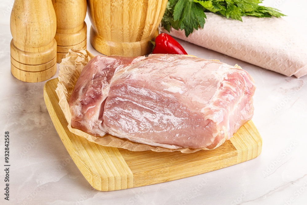 Poster raw uncooked pork meat loin