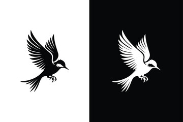 Bird silhouette. Bird icon logo on white black background.