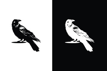 Crow black white silhouette vector illustration. Crow silhouette vector