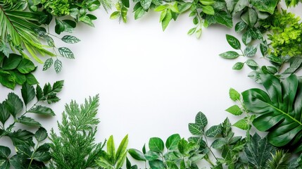 Obraz premium A green leafy border with a white background