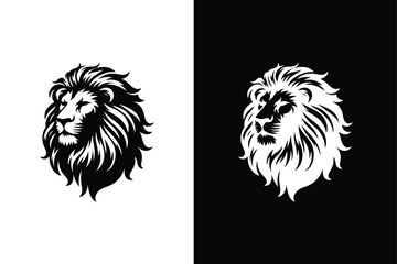 Lion head logo icon silhouette lion face vector Illustration black white background.