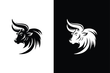 Bull head silhouette icon. Vector of a bull head on a white black background