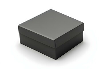 Naklejka premium Black Realistic Square Box Mockup, Dark Cardboard Shoe box, 3d Rendering isolated on white background ready for your design