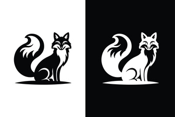 Fox logo illustration. Fox Vector Logo Design black white background.