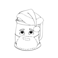 Kettle in Santa Hat Black and White Coloring Book
