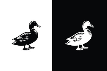 Duck icon vector. Duck Icon silhouette on Black and White Vector Background