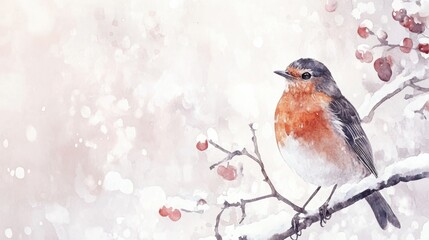 Winter robin on snowy branch