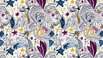 Intricate geometric doodle pattern featuring a seamles