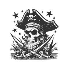 Vintage monochrome skull isolated on transparent background