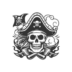 Vintage monochrome skull isolated on transparent background