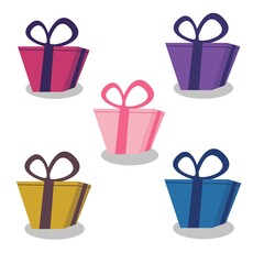 Gift box icon set. Present gift box tied, open, and sparkle for christmas, birthday, valentine, wedding event, party, celebration, and achievement success. Vector illustration