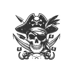 Vintage monochrome skull isolated on transparent background