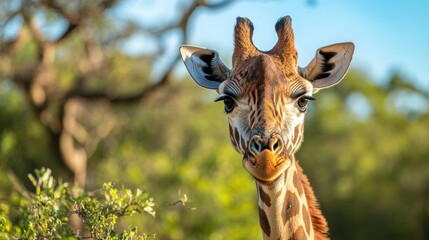 Obraz premium Close-up Portrait of a Curious Giraffe