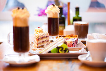 Iced coffee and cake