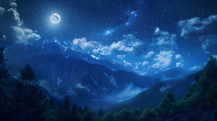 Fototapeta premium mountain. backgrounds night sky with stars and moon and clouds.