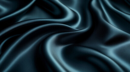 Obraz premium Dark blue satin fabric displays smooth, flowing folds, creating an elegant texture and reflective surface, inviting a tactile response